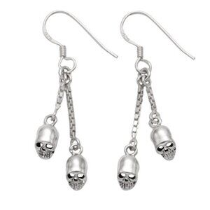 Sterling Silver Dangling Skulls Wire Earrings…